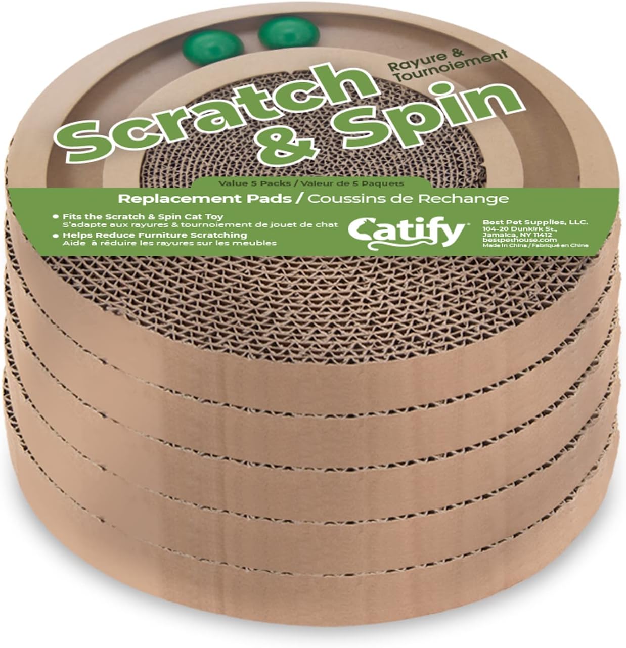 Best Pet Supplies Scratch and Spin Cat Scratcher Replacement Pads for Active Play, Natural Recycled Corrugated Cardboard, Supports Pet Behaviors, Relieves